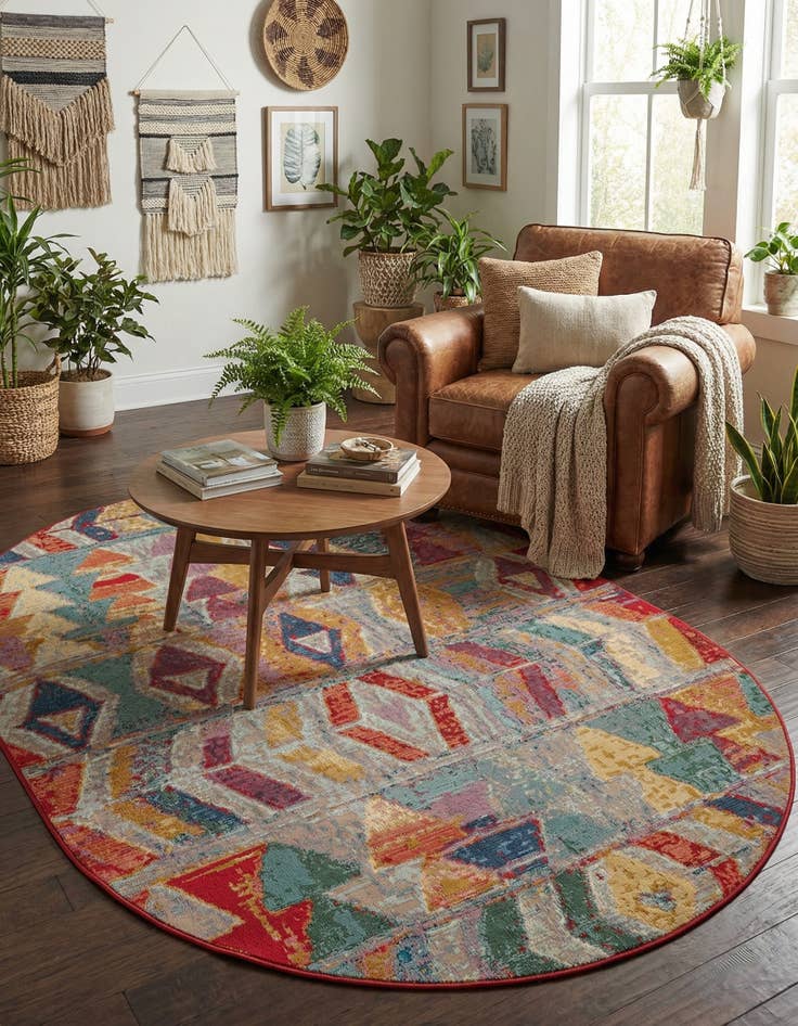 Detail image of 5' 3 x 8' Easy-Clean Modern Indoor / Outdoor Oval Rug