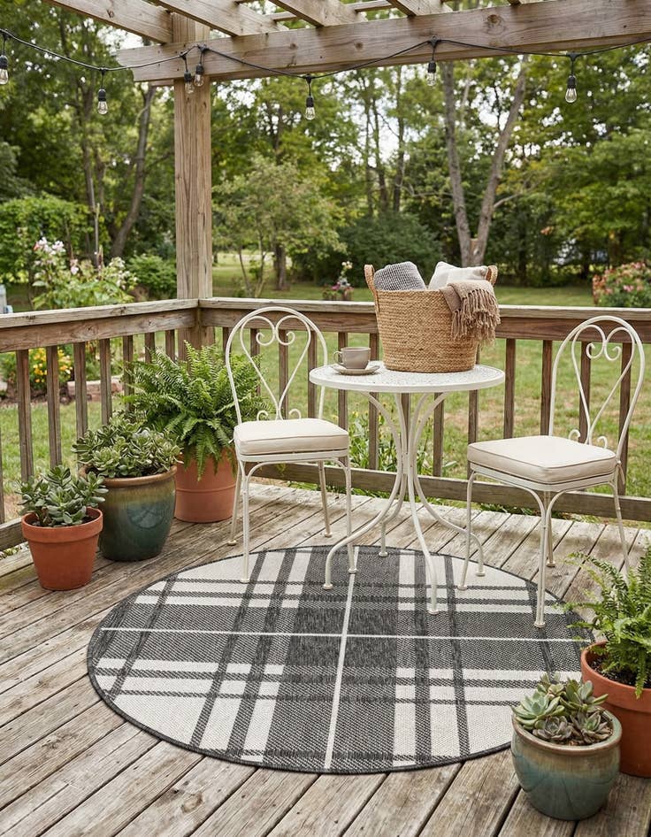 Detail image of 3' x 3'  Washable Checkered Indoor / Outdoor Round Rug