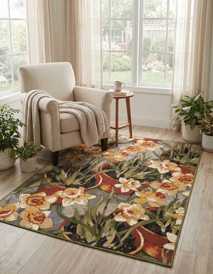 Detail image of 4' x 6' Easy-Clean Botanical Indoor / Outdoor Rug