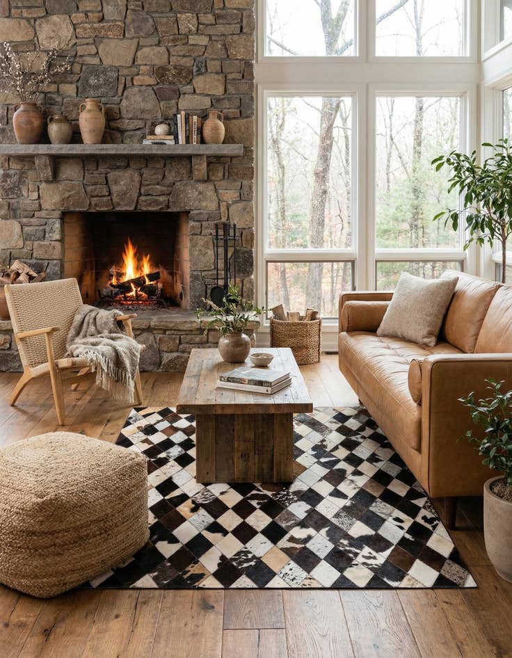 Detail image of  4' 1 x 5' 11 Cowhide Stocks Rug