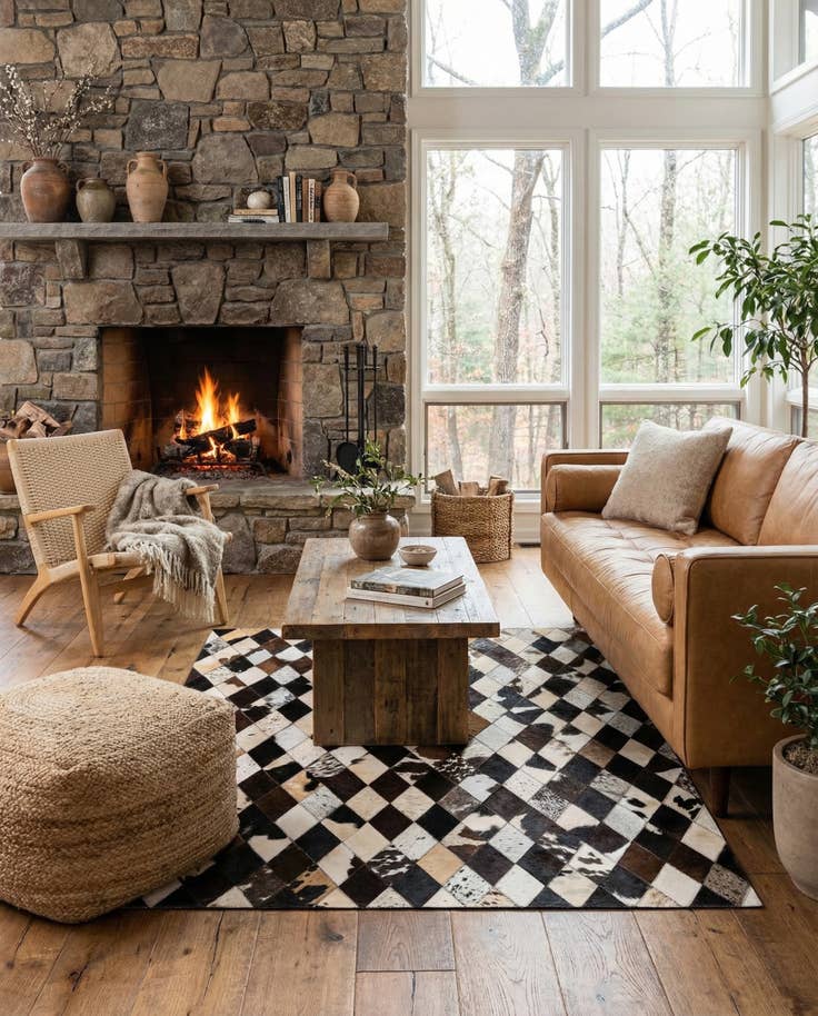 Detail image of 4' 1 x 5' 11 Cowhide Stocks Rug