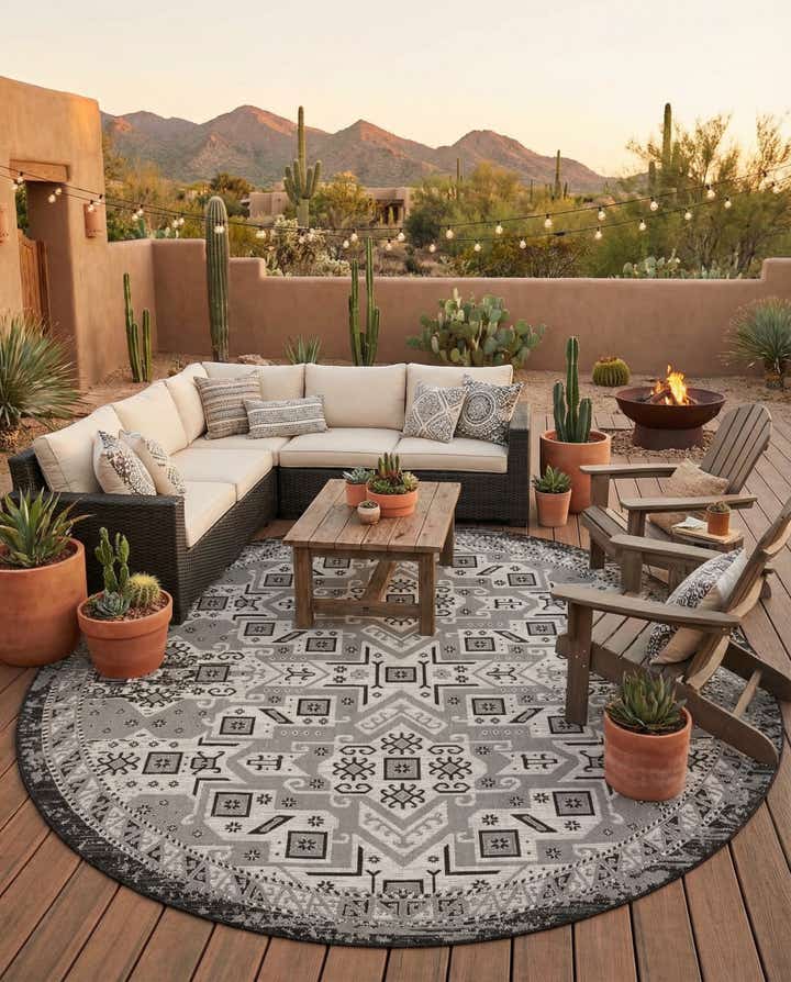12' x 12' Easy-Clean Aztec Indoor / Outdoor Round Rug