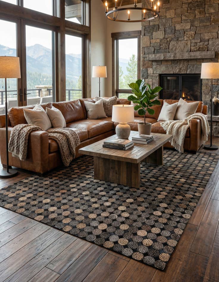 Detail image of 5' 1 x 8' Cowhide Leather Rug