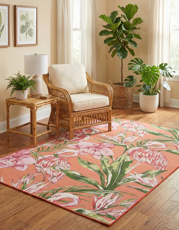 Detail image of 5' x 8' Easy-Clean Botanical Indoor / Outdoor Rug