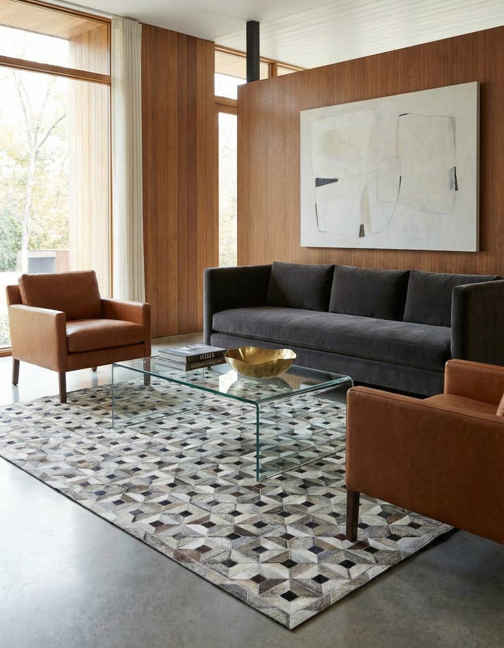 Detail image of 5' 1 x 8' Cowhide Leather Rug