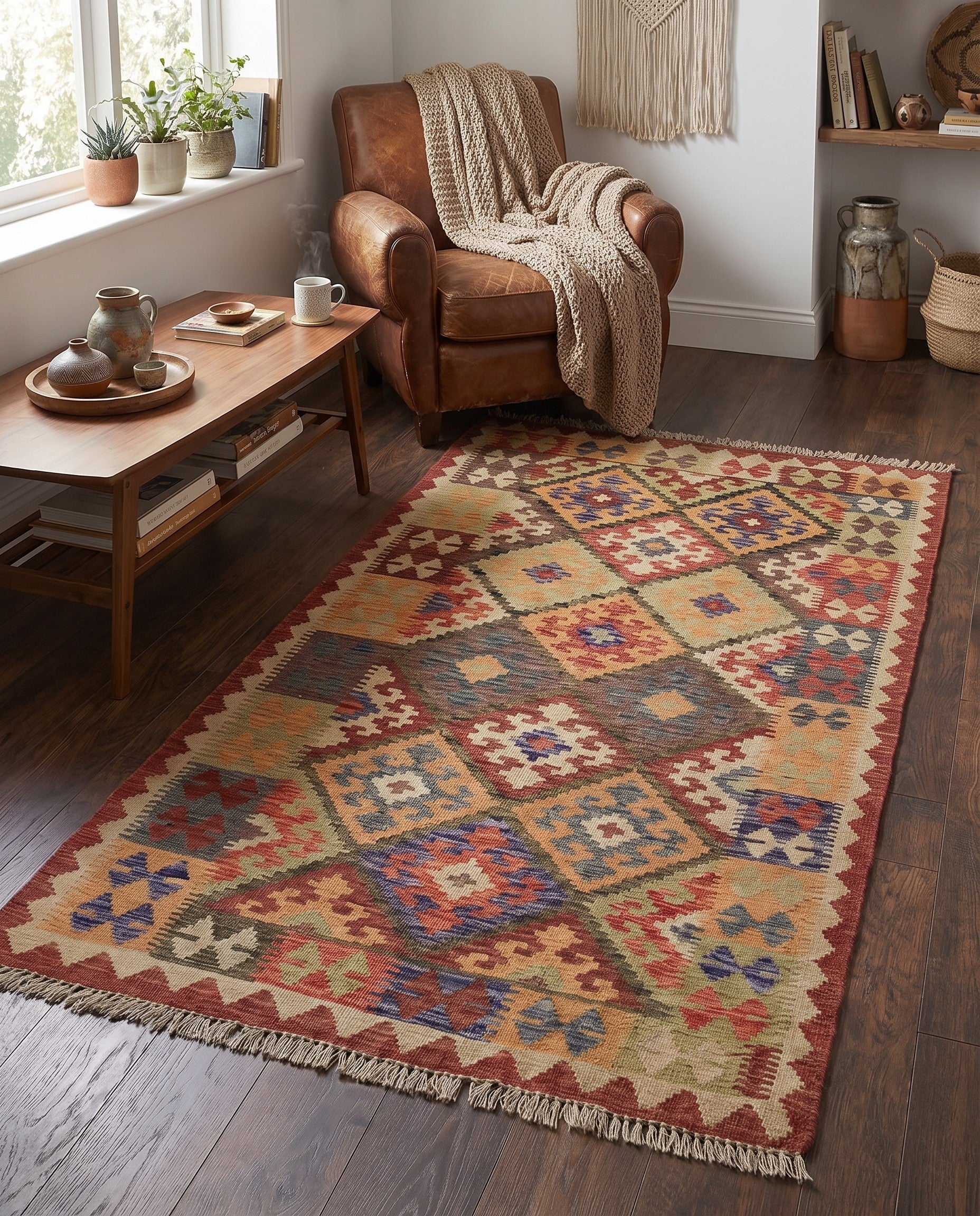 3' 6 x 6' 6 Hand Woven Kilim Maymana Wool Rug