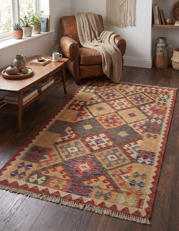 3' 6 x 6' 6 Hand Woven Kilim Maymana Wool Rug