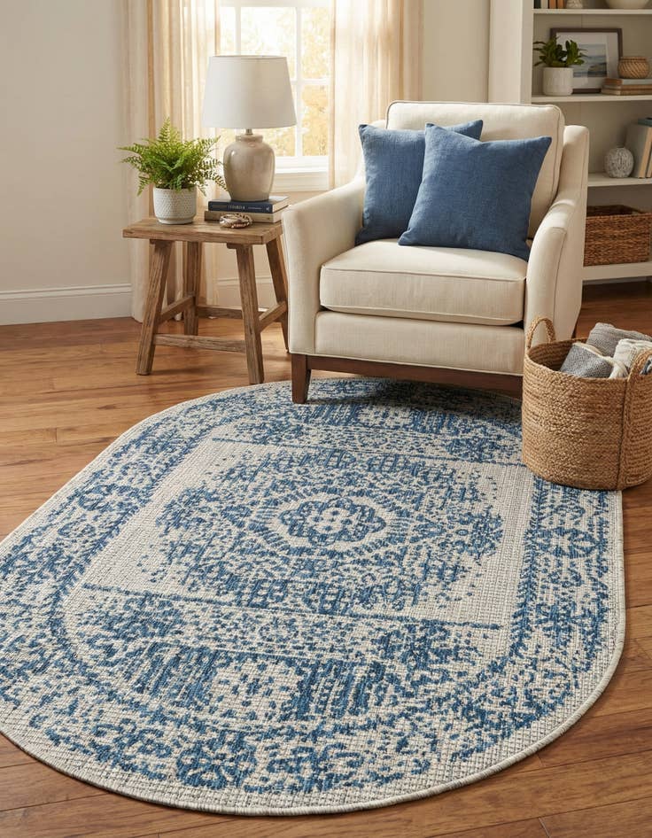 Detail image of 3' x 5' 3  Washable Traditional Indoor / Outdoor Oval Rug
