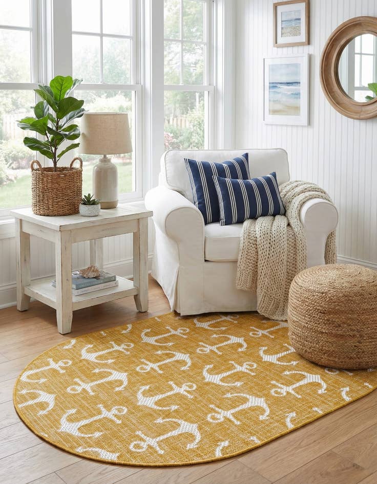 Detail image of 3' x 5' 3  Washable Coastal Indoor / Outdoor Oval Rug