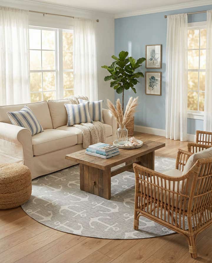 10' x 10' Easy-Clean Coastal Indoor / Outdoor Round Rug