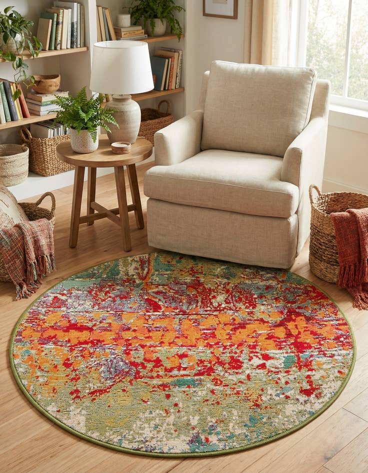 Detail image of 2' 7 x 2' 7  Washable Modern Indoor / Outdoor Round Rug