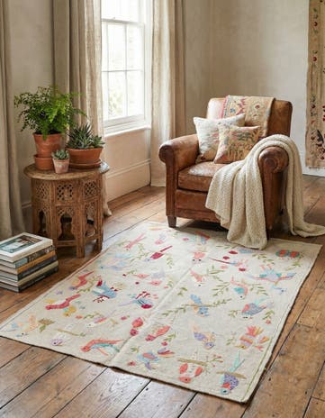 4' 2 x 5' 5 Hand Woven Kilim Suzani Wool Rug