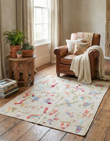 4' 2 x 5' 5 Hand Woven Kilim Suzani Wool Rug