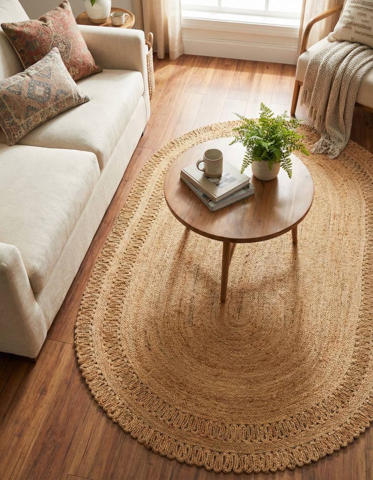 Detail image of 5' 1 x 8'  Hand Braided Jute Oval Rug