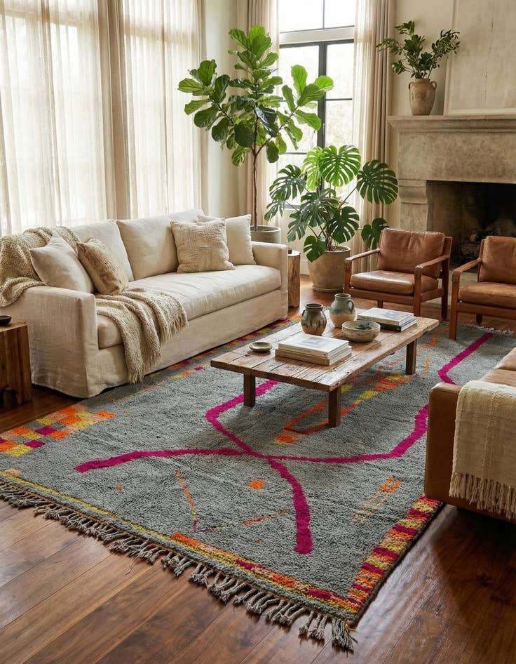 Detail image of 6' 3 x 11'  Hand Knotted Moroccan Wool Runner Rug