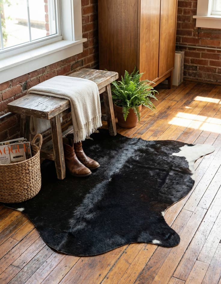 Detail image of  1' 8 x 2' 7 Cowhide Leather Rug