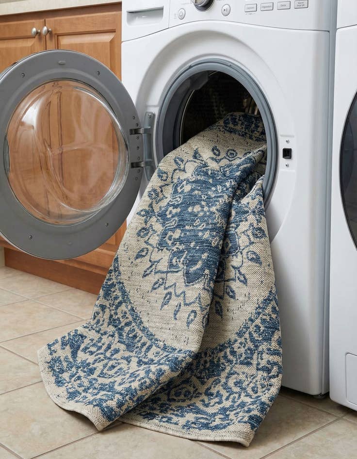 Detail image of  6' x 6'  Washable Traditional Indoor / Outdoor Round Rug