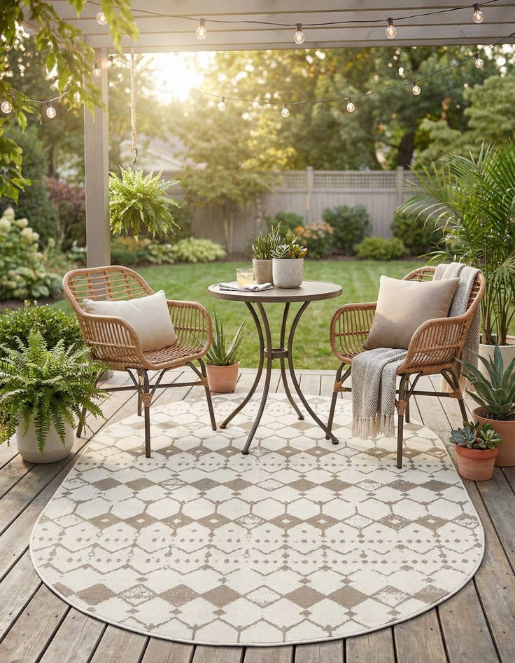 Detail image of 5' 3 x 8'  Washable Trellis Indoor / Outdoor Oval Rug