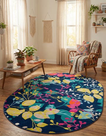 Navy Blue Azalea Oval Rug