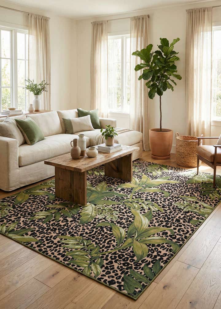 9' x 12' Easy-Clean Botanical Indoor / Outdoor Rug