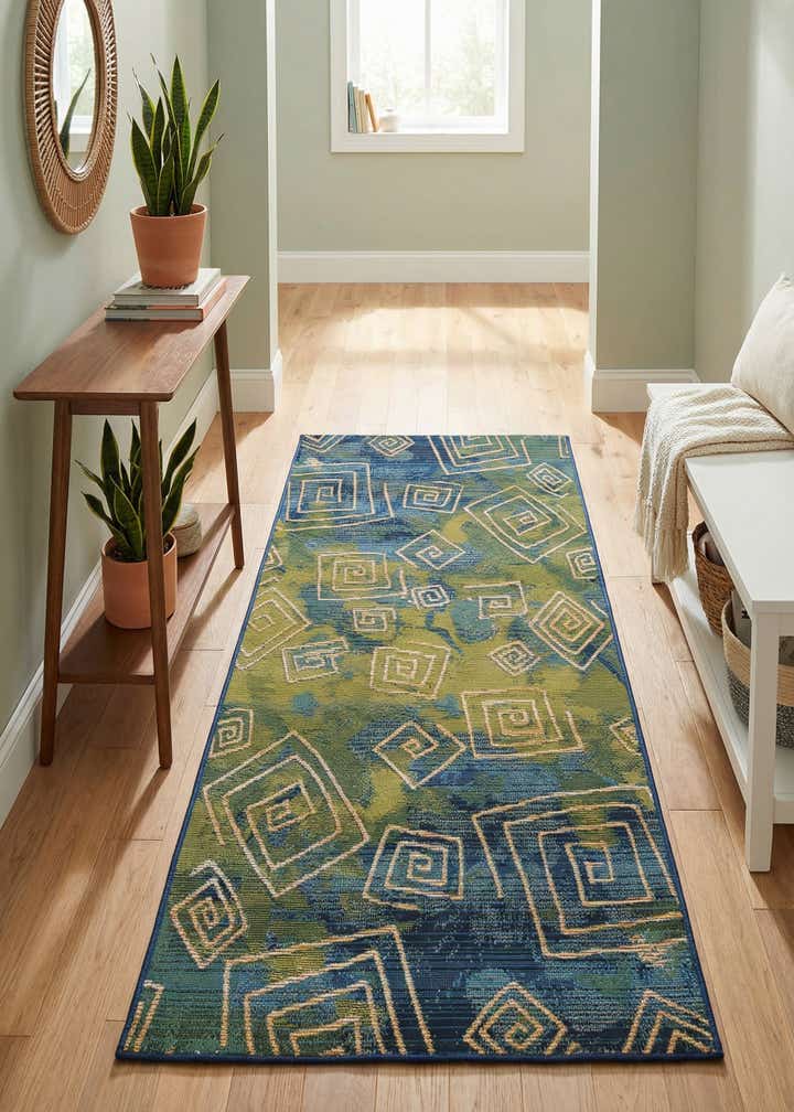 2' 7 x 5' 3 Easy-Clean Modern Indoor / Outdoor Runner Rug