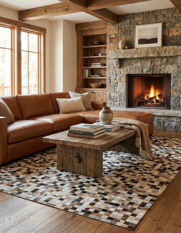 5' x 7' 9 Cowhide Leather Rug