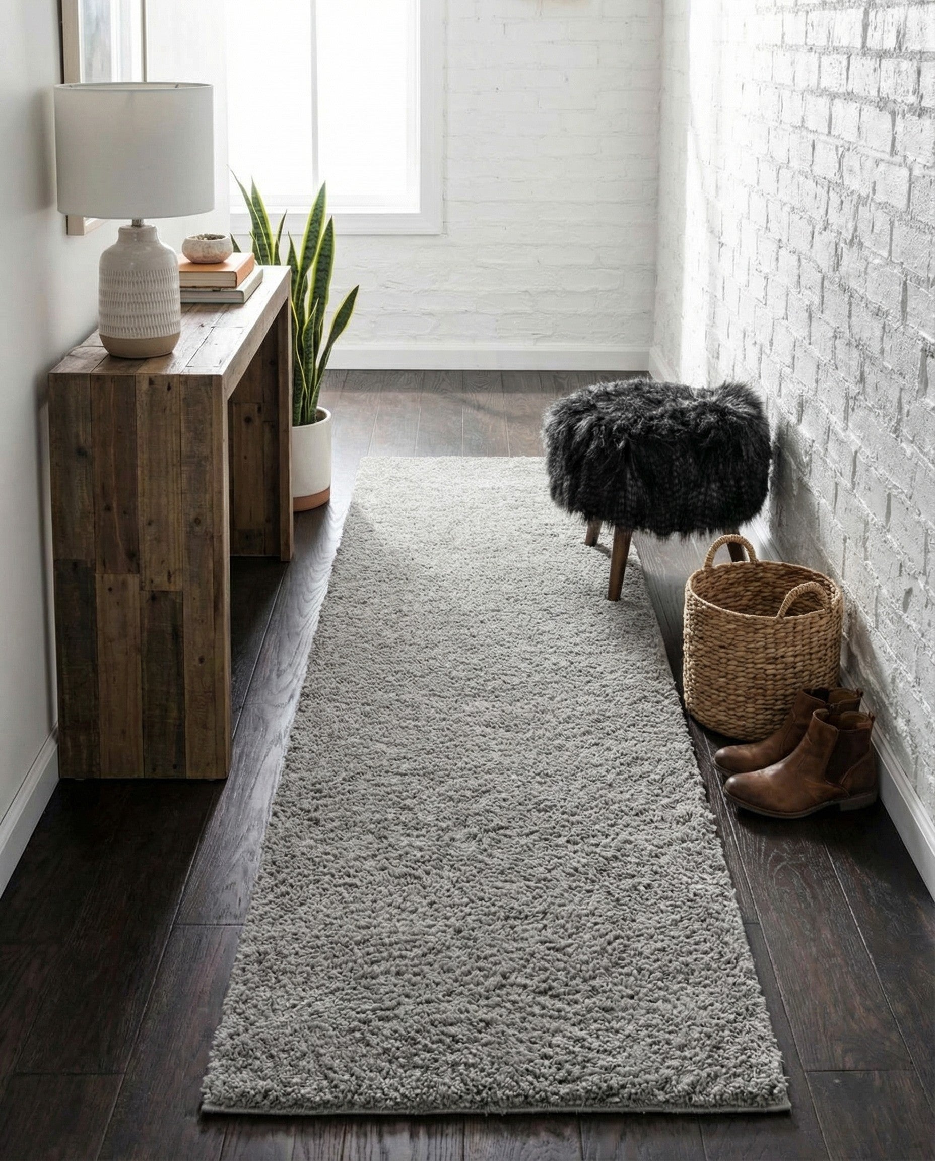  2' x 6' 9 Solid Shag Runner Rug