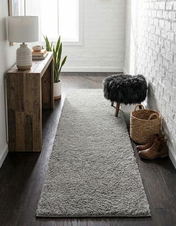 Light Gray Solid Shag Runner Rug
