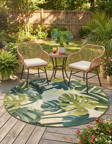 4' x 4' Easy-Clean Botanical Indoor / Outdoor Round Rug