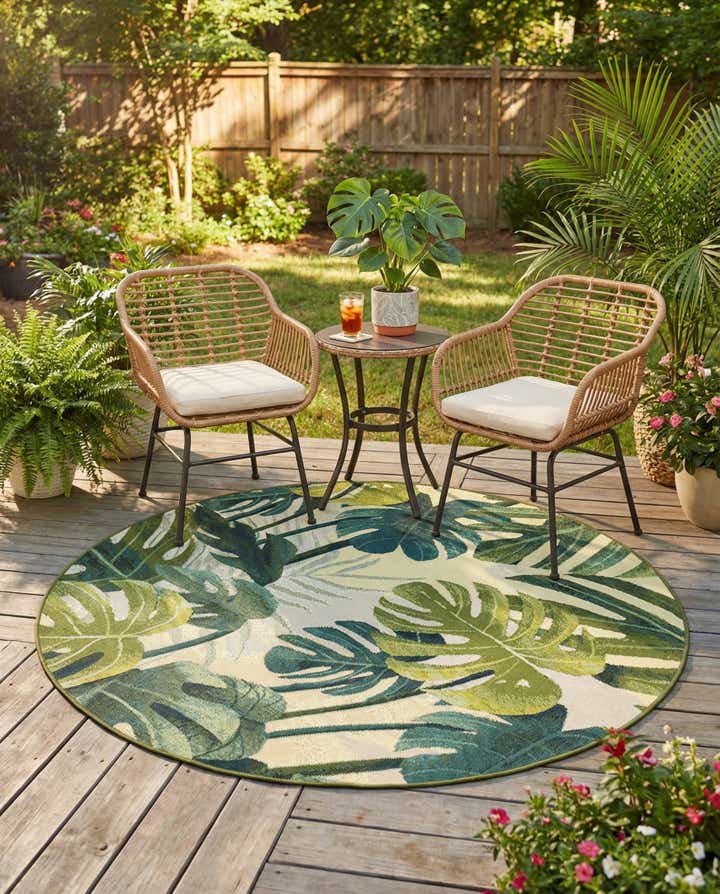 4' x 4' Easy-Clean Botanical Indoor / Outdoor Round Rug