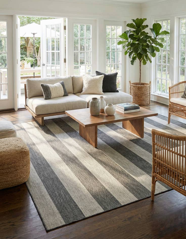 Detail image of 13' x 13'  Washable Striped Indoor / Outdoor Square Rug