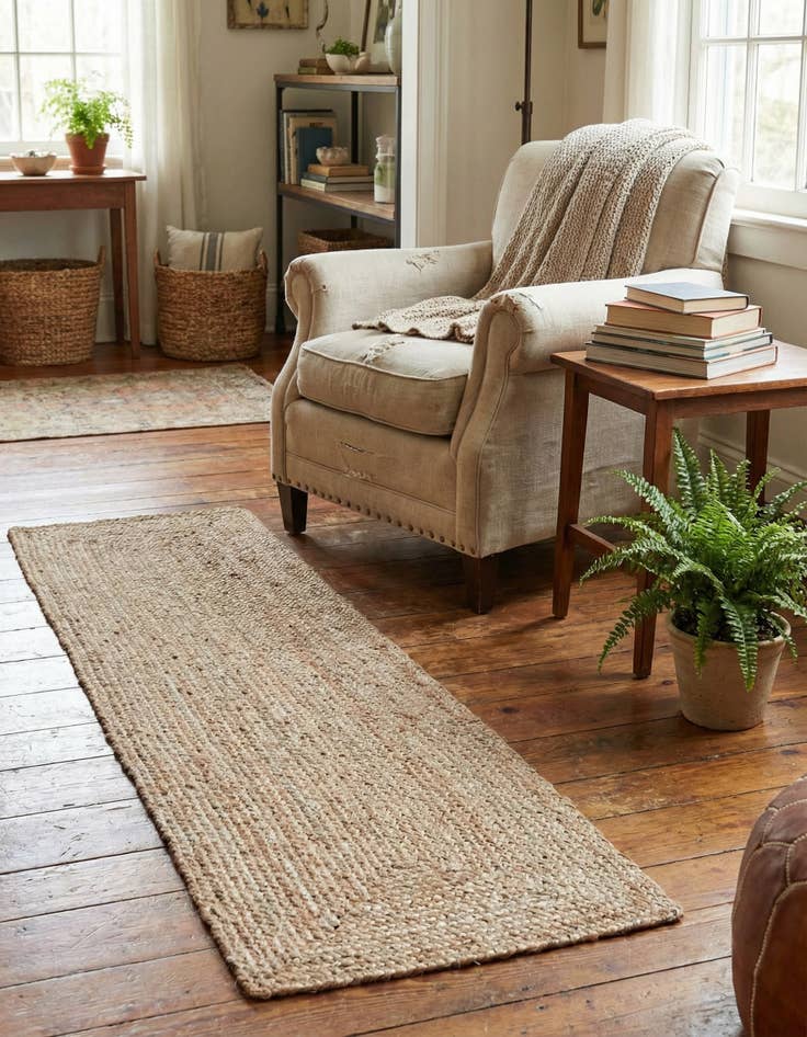 Detail image of  0' 9 x 2' 6  Hand Braided Jute Stair Rug