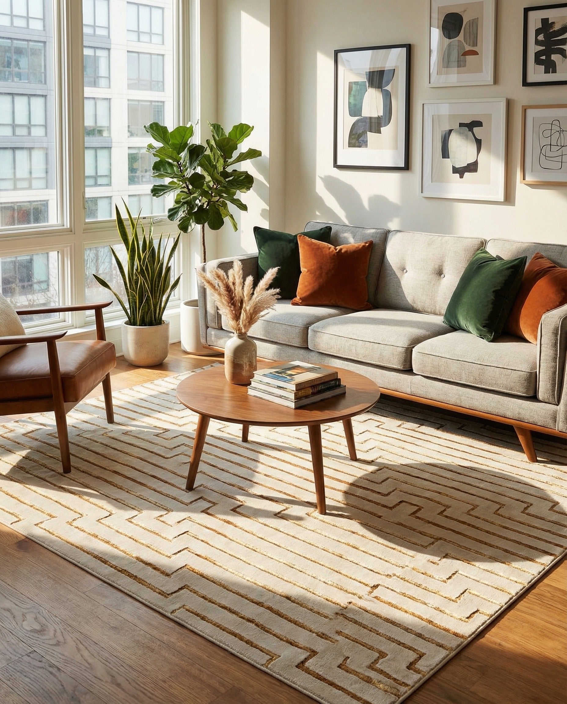 White and Gold 240cm x 240cm Vogue Geo Square Rug | iRugs CH