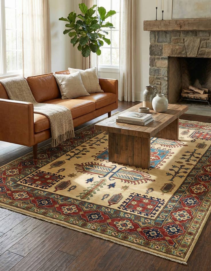 Detail image of 6' 3 x 9'  Hand Knotted Kazak Rug