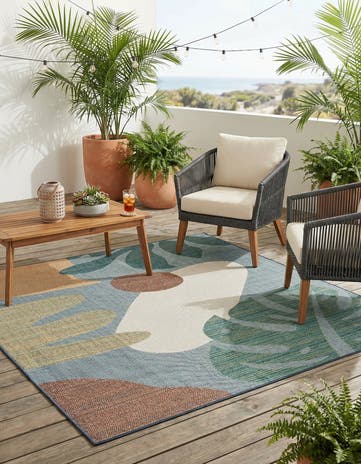Blue Easy-Clean Baja Indoor / Outdoor Square Rug