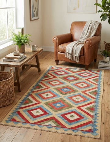 3' 4 x 6' 3 Hand Woven Kilim Maymana Wool Rug