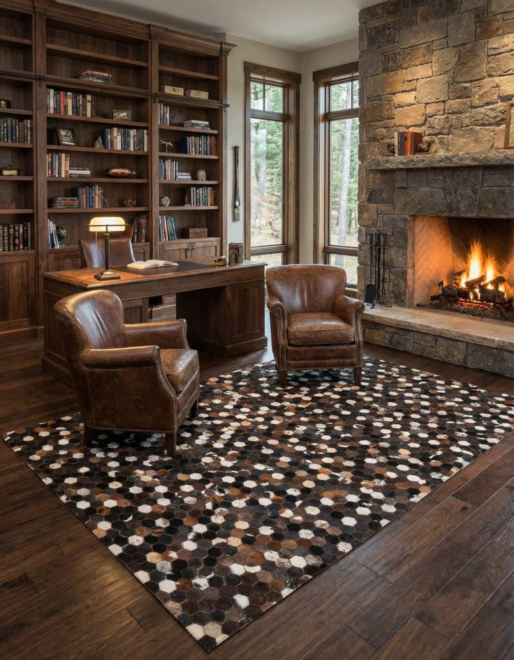 Detail image of 5' 1 x 8' Cowhide Leather Rug