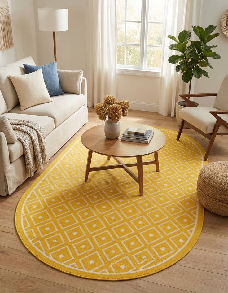 Detail image of 5' 3 x 8'  Washable Trellis Indoor / Outdoor Oval Rug