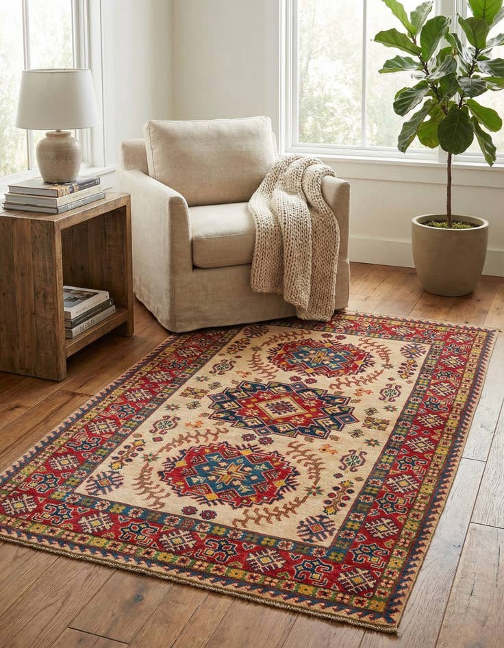 Detail image of 4' x 6' 1  Hand Knotted Kazak Rug