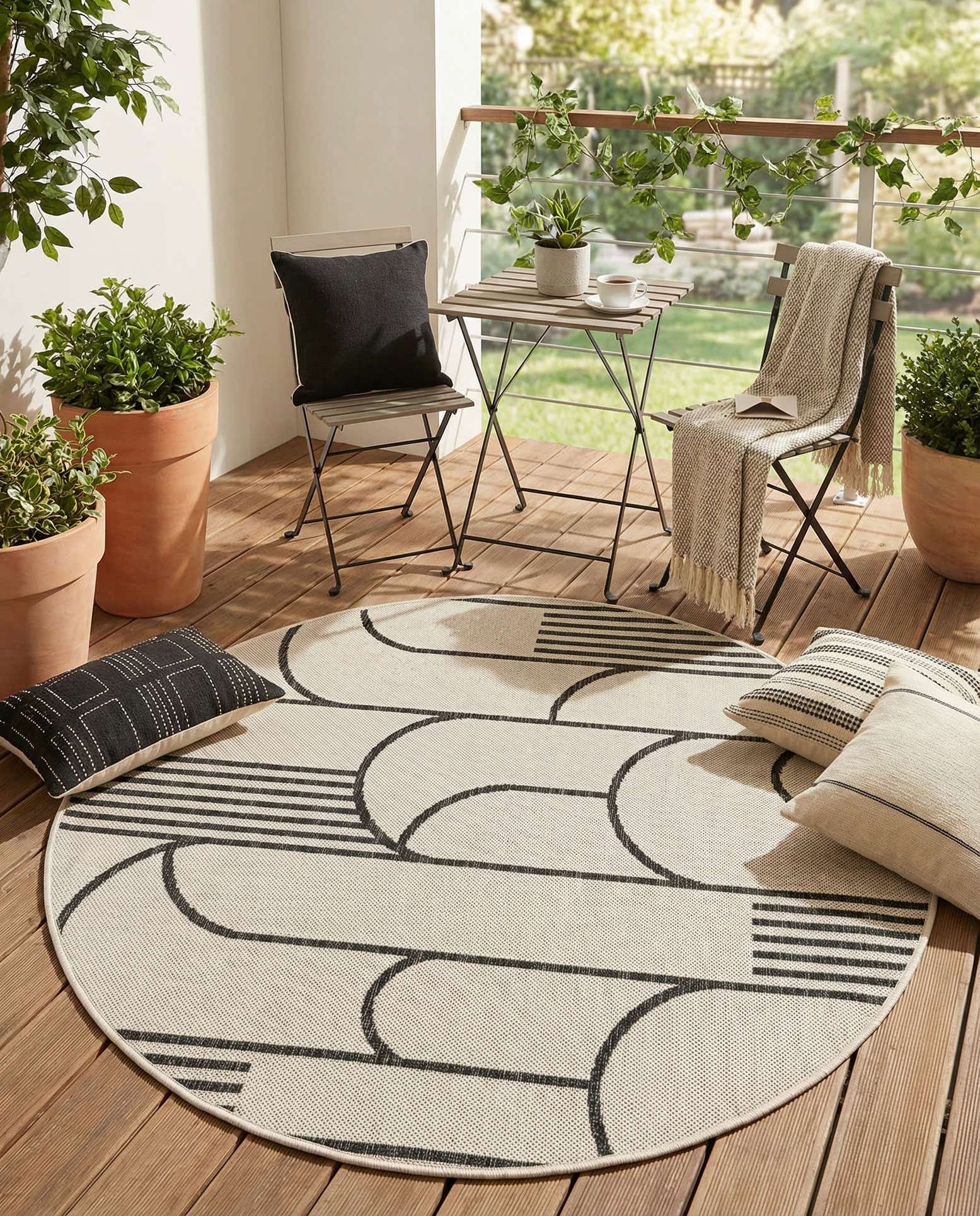 4' x 4' Easy-Clean Modern Indoor / Outdoor Round Rug