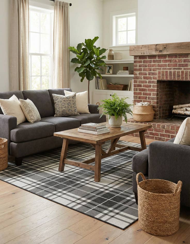 Detail image of  7' 10 x 7' 10  Washable Checkered Indoor / Outdoor Square Rug