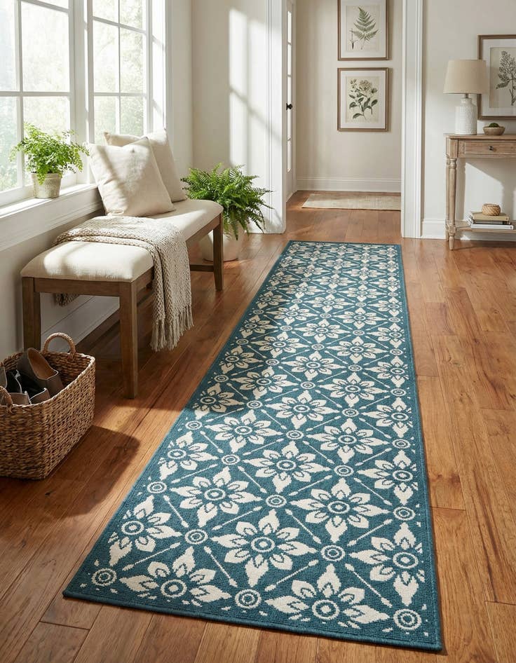 Detail image of 2' 7 x 12'  Washable Trellis Indoor / Outdoor Runner Rug