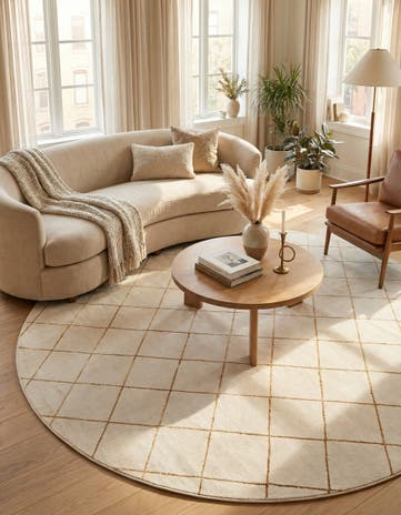White and Gold Vogue Geo Round Rug