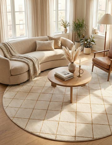 White and Gold Vogue Geo Round Rug