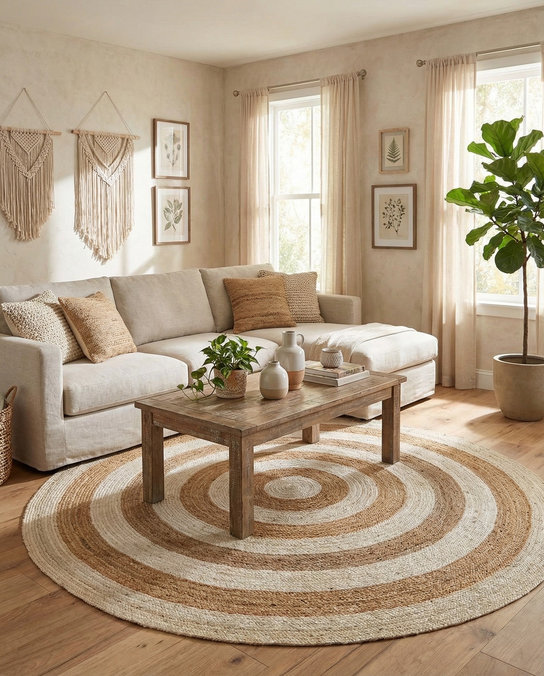  8' x 8'  Hand Braided Jute Round Rug