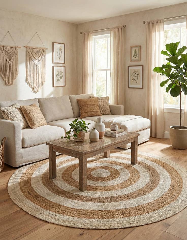 Detail image of 8' x 8'  Hand Braided Jute Round Rug