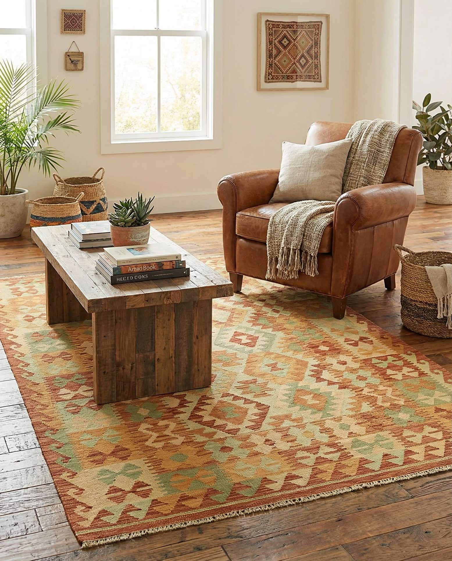4' x 5' 9 Hand Woven Kilim Waziri Wool Rug