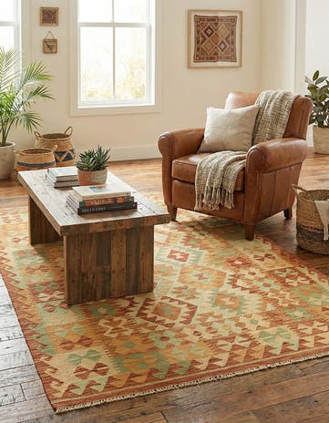 4' x 5' 9 Hand Woven Kilim Waziri Wool Rug