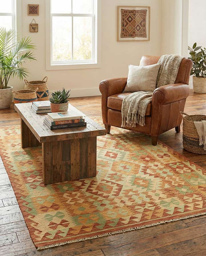 4' x 5' 9 Hand Woven Kilim Waziri Wool Rug