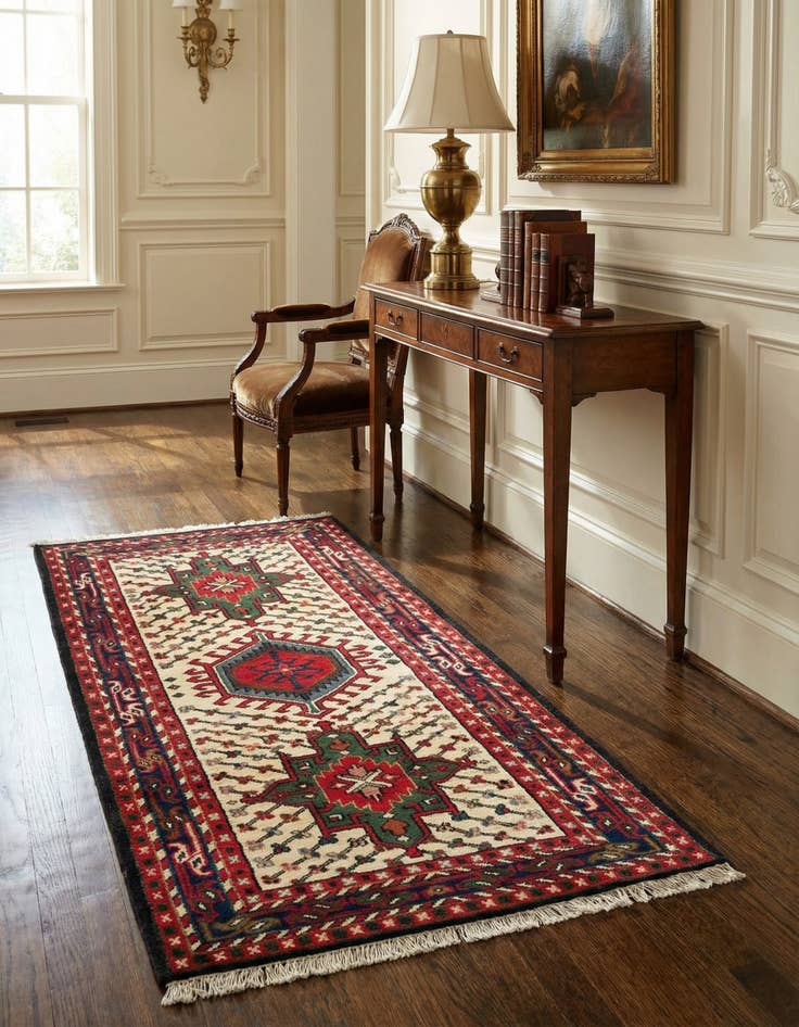 Detail image of 3' 3 x 6' 3 Hand Knotted Gharajeh Wool Runner Rug